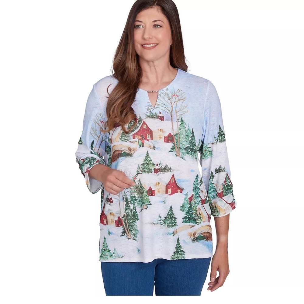Alfred Dunner Winter Scene Top - Multicolor Sz PL